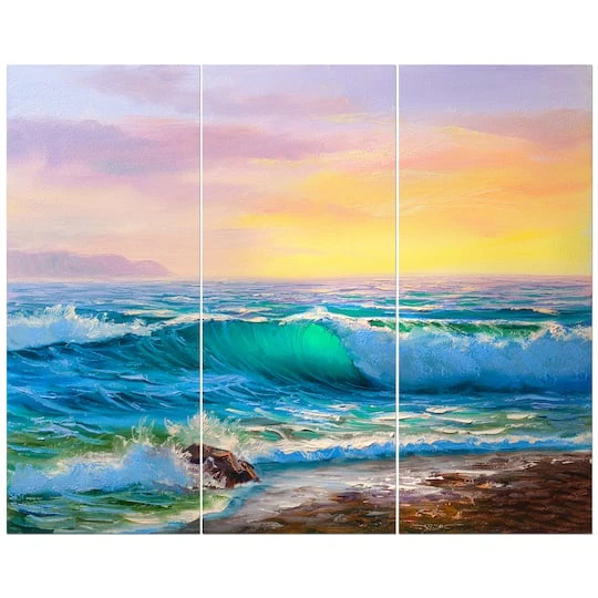Designart - Sunsets Over Ocean Waves - Sea & Shore Painting Print On Wrapped Canvas Set 4 Designart - Sunsets Over Ocean Waves - Sea & Shore Painting Print On Wrapped Canvas Set - Image 2