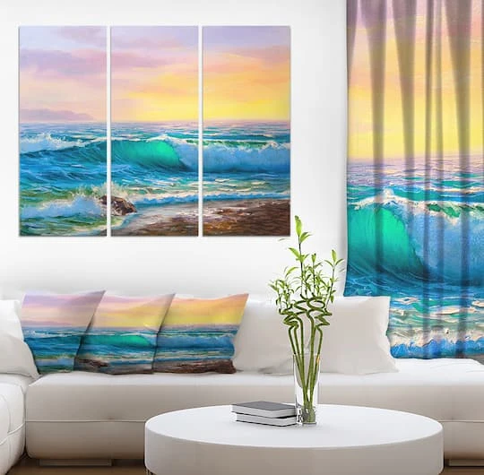 Designart - Sunsets Over Ocean Waves - Sea & Shore Painting Print On Wrapped Canvas Set 5 Designart - Sunsets Over Ocean Waves - Sea & Shore Painting Print On Wrapped Canvas Set - Image 3