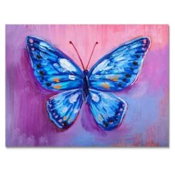 Designart - Oil Painting Of Blue Butterfly - Cottage Canvas Wall Art