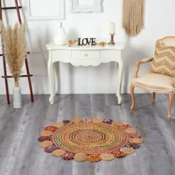 4ft. X 4ft. Hand Braided Colorful Chindi Jute Mandala Round Rug -Michaels Decor Sale D478704S 3