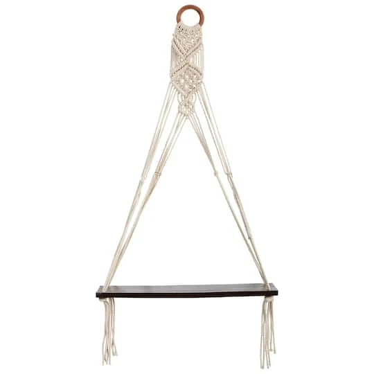 25" X 16" Macrame Wall Hanging With Wooden Shelf 4 25" X 16" Macrame Wall Hanging With Wooden Shelf - Image 2