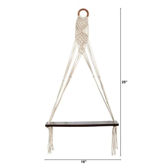 25" X 16" Macrame Wall Hanging With Wooden Shelf 5 25" X 16" Macrame Wall Hanging With Wooden Shelf - Image 3