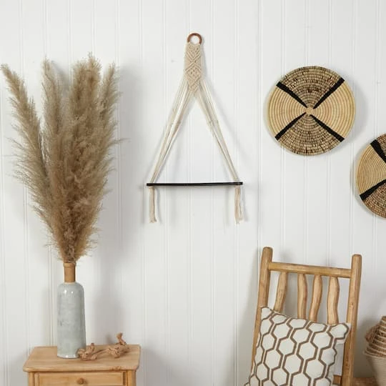 25" X 16" Macrame Wall Hanging With Wooden Shelf 6 25" X 16" Macrame Wall Hanging With Wooden Shelf - Image 4