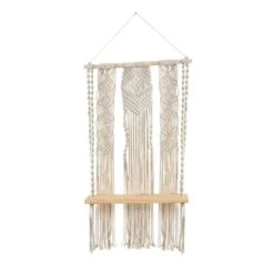 2.5ft. X 1.5ft. Layered Macrame Wall Hanging With Wooden Shelf