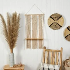 2.5ft. X 1.5ft. Layered Macrame Wall Hanging With Wooden Shelf -Michaels Decor Sale D478751S 3