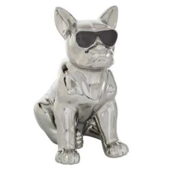 CosmoLiving By Cosmopolitan Silver Ceramic Glam Sculpture, Dog 12" X 6" X 10"