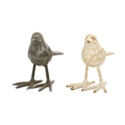 Set Of 2 Gold Metal Farmhouse Bird Sculpture, 5" X 6"