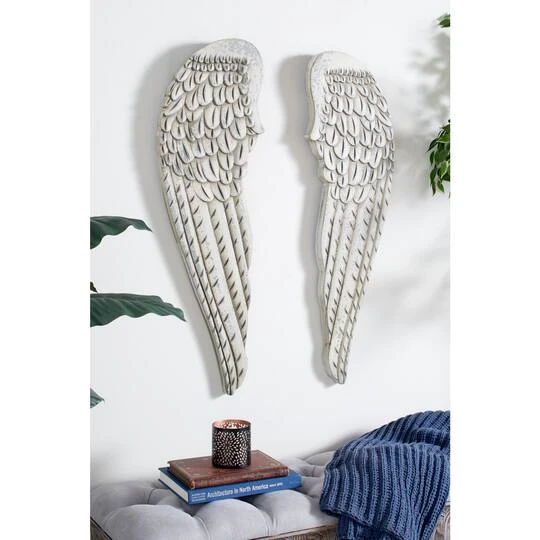 40" White Wood Vintage Wings Wall Décor Set 9 40" White Wood Vintage Wings Wall Décor Set - Image 7