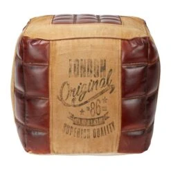 Brown Canvas And Leather Rustic Pouf, 17" X 20" X 20" 15 Brown Canvas And Leather Rustic Pouf, 17" X 20" X 20" -Michaels Decor Sale D489307S 4