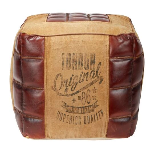 Brown Canvas And Leather Rustic Pouf, 17" X 20" X 20" 7 Brown Canvas And Leather Rustic Pouf, 17" X 20" X 20" - Image 5