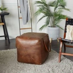 19" Brown Leather Rustic Stool -Michaels Decor Sale D489317S 13