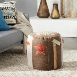 Brown Canvas And Leather Rustic Pouf, 19" X 17" X 17" 23 Brown Canvas And Leather Rustic Pouf, 19" X 17" X 17" -Michaels Decor Sale D489336S 10