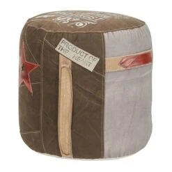 Brown Canvas And Leather Rustic Pouf, 19" X 17" X 17" 15 Brown Canvas And Leather Rustic Pouf, 19" X 17" X 17" -Michaels Decor Sale D489336S 2