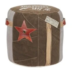Brown Canvas And Leather Rustic Pouf, 19" X 17" X 17" 16 Brown Canvas And Leather Rustic Pouf, 19" X 17" X 17" -Michaels Decor Sale D489336S 3