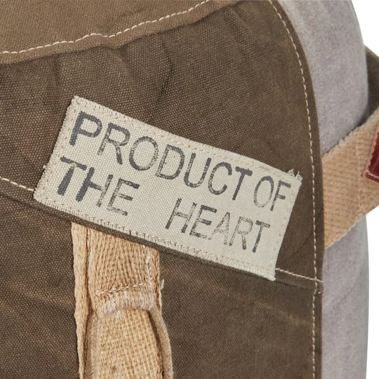 Brown Canvas And Leather Rustic Pouf, 19" X 17" X 17" 8 Brown Canvas And Leather Rustic Pouf, 19" X 17" X 17" - Image 6