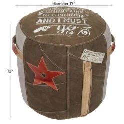 Brown Canvas And Leather Rustic Pouf, 19" X 17" X 17" 21 Brown Canvas And Leather Rustic Pouf, 19" X 17" X 17" -Michaels Decor Sale D489336S 8
