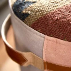 Multi Colored Cotton And Leather Bohemian Pouf, 19" X 17" X 17" -Michaels Decor Sale D489350S 3