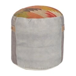 Multi Colored Cotton And Leather Bohemian Pouf, 19" X 17" X 17" -Michaels Decor Sale D489350S 4