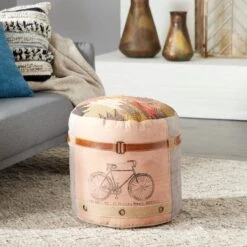 Multi Colored Cotton And Leather Bohemian Pouf, 19" X 17" X 17" -Michaels Decor Sale D489350S 6