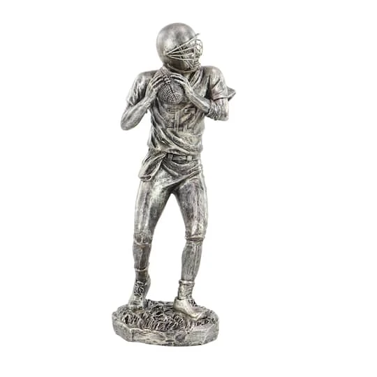 Silver Polystone Sculpture, Baseball Player 16" X 6" X 6" 3 Silver Polystone Sculpture, Baseball Player 16" X 6" X 6"