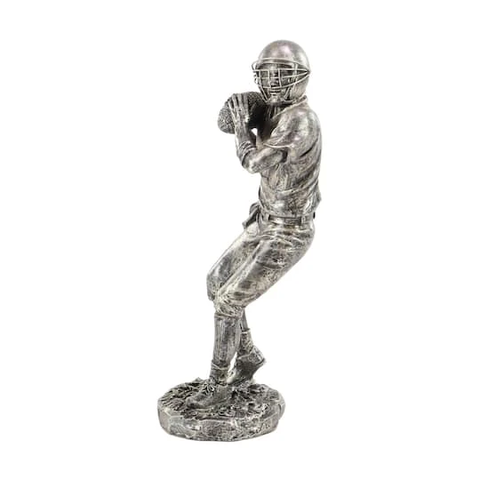 Silver Polystone Sculpture, Baseball Player 16" X 6" X 6" 6 Silver Polystone Sculpture, Baseball Player 16" X 6" X 6" - Image 4