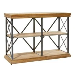 Brown Wood Industrial Shelving Unit, 34 " X 48 " X 17 "