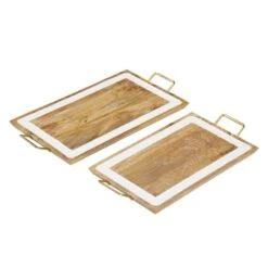 White & Brown Mango Wood Modern Tray Set -Michaels Decor Sale D493650S 3