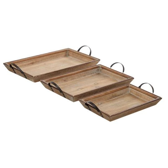 Brown Wood Coastal Style Tray Set 3 Brown Wood Coastal Style Tray Set