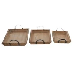 Brown Wood Coastal Style Tray Set 12 Brown Wood Coastal Style Tray Set -Michaels Decor Sale D493687S 2