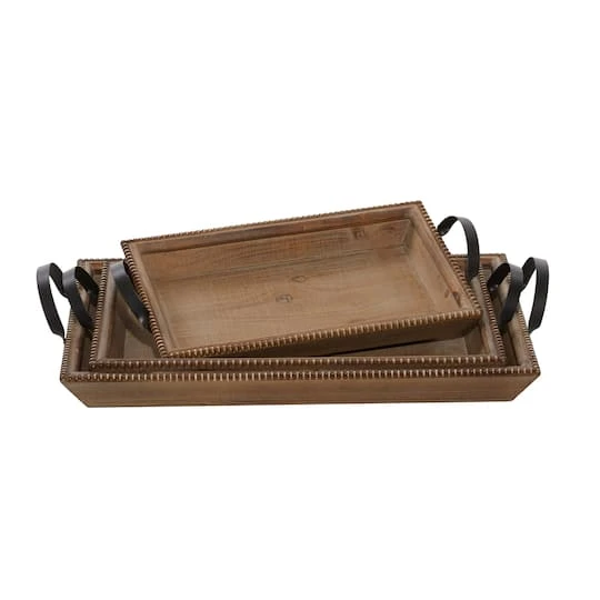 Brown Wood Coastal Style Tray Set 8 Brown Wood Coastal Style Tray Set - Image 6