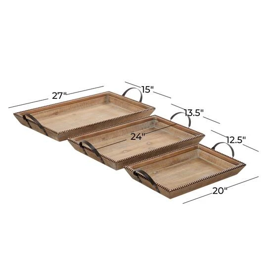 Brown Wood Coastal Style Tray Set 9 Brown Wood Coastal Style Tray Set - Image 7