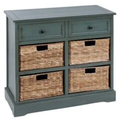 Traditional 4-Basket Turquoise Storage Cabinet
