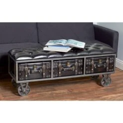 Industrial Rectangular Black Faux Leather And Wood Storage Bench, 19" X 47" X 16" -Michaels Decor Sale D493829S 11