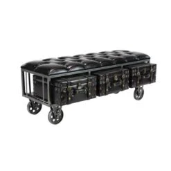 Industrial Rectangular Black Faux Leather And Wood Storage Bench, 19" X 47" X 16" -Michaels Decor Sale D493829S 2