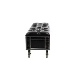 Industrial Rectangular Black Faux Leather And Wood Storage Bench, 19" X 47" X 16" -Michaels Decor Sale D493829S 4