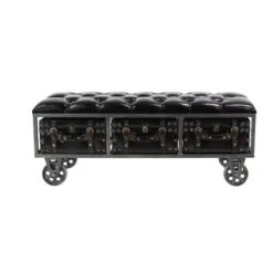 Industrial Rectangular Black Faux Leather And Wood Storage Bench, 19" X 47" X 16" -Michaels Decor Sale D493829S 5