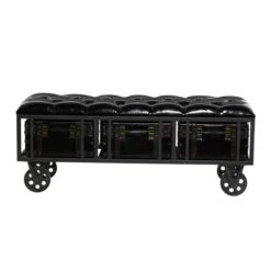Industrial Rectangular Black Faux Leather And Wood Storage Bench, 19" X 47" X 16" -Michaels Decor Sale D493829S 9