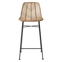 Hello Honey® 40.5" Beige Rattan Bar Stool With Black Metal Frame