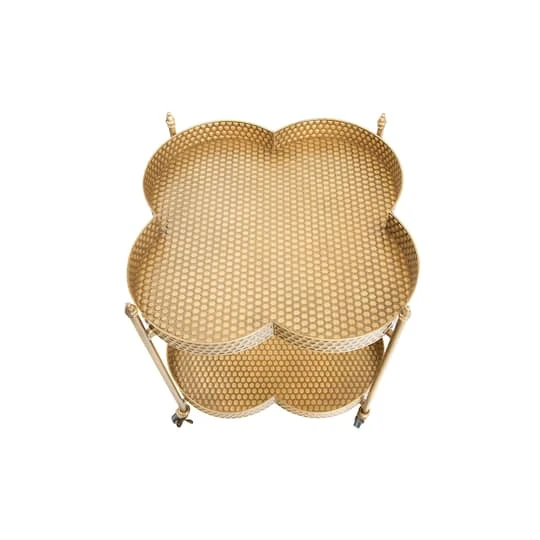 Hello Honey® 28.5" 2-Tier Clover Shaped Metal Bar Cart On Caster Wheels Antique Brass 6 Hello Honey® 28.5" 2-Tier Clover Shaped Metal Bar Cart On Caster Wheels Antique Brass - Image 4