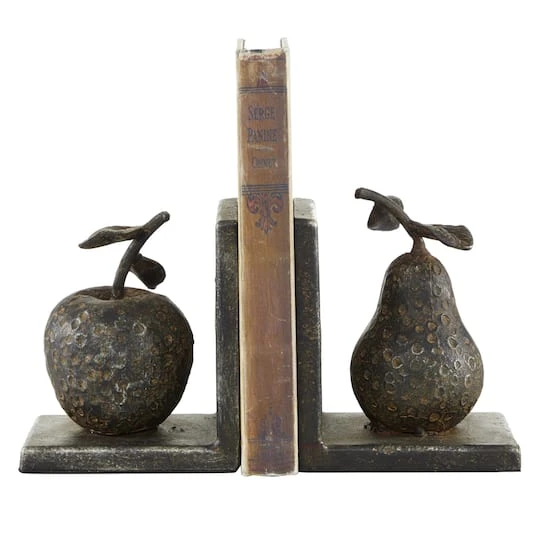 6" Gray Metal Rustic Fruit Bookends 3 6" Gray Metal Rustic Fruit Bookends