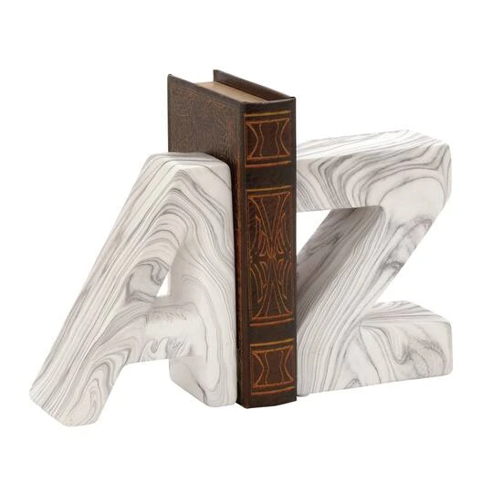CosmoLiving By 8" Cosmopolitan Contemporary A & Z Dolomite Bookend Set White 5 CosmoLiving By 8" Cosmopolitan Contemporary A & Z Dolomite Bookend Set White - Image 3
