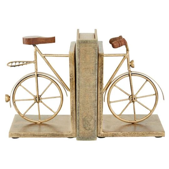 9" Contemporary Bicycle Iron Bookend Set Gold 4 9" Contemporary Bicycle Iron Bookend Set Gold - Image 2