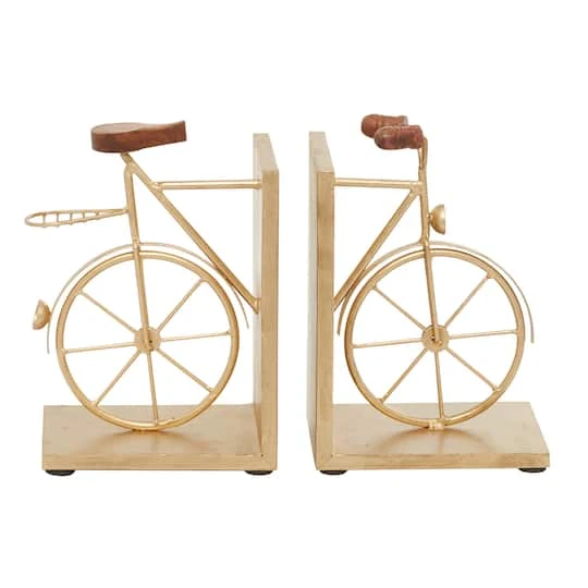 9" Contemporary Bicycle Iron Bookend Set Gold 6 9" Contemporary Bicycle Iron Bookend Set Gold - Image 4