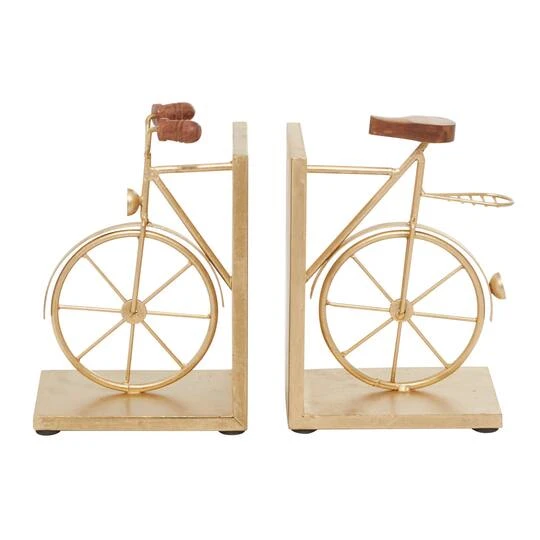 9" Contemporary Bicycle Iron Bookend Set Gold 9 9" Contemporary Bicycle Iron Bookend Set Gold - Image 7