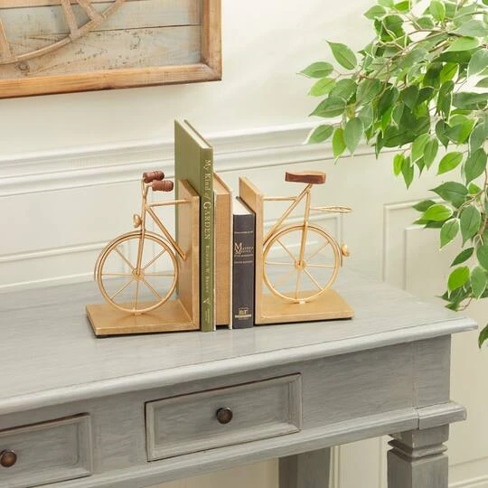 9" Contemporary Bicycle Iron Bookend Set Gold 10 9" Contemporary Bicycle Iron Bookend Set Gold - Image 8