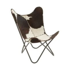 White Cow Hide Leather And Iron Rustic Accent Chair, 36" X 29" X 30" -Michaels Decor Sale D494558S 2
