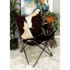White Cow Hide Leather And Iron Rustic Accent Chair, 36" X 29" X 30" -Michaels Decor Sale D494558S 6