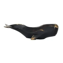 Black Polyresin Coastal Whale Sculpture, 7" X 24" X 8"