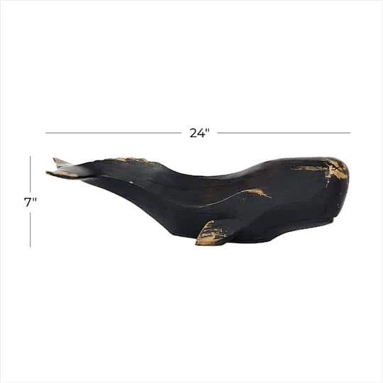 Black Polyresin Coastal Whale Sculpture, 7" X 24" X 8" 9 Black Polyresin Coastal Whale Sculpture, 7" X 24" X 8" - Image 7
