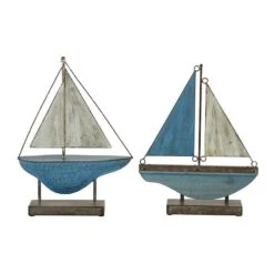 Set Of 2 Blue Metal Coastal Sail Boat Sculpture, 17", 16" -Michaels Decor Sale D501423S 2